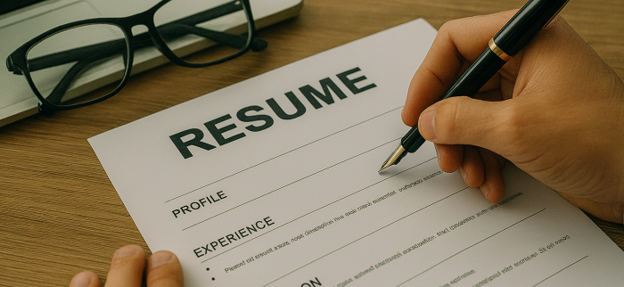 Hand writing on a resume form